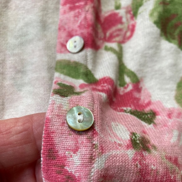 Laura Ashley Cotton Cardigan Sweater Pink Green Floral Cottagecore US 10 UK 14 - Picture 4 of 13